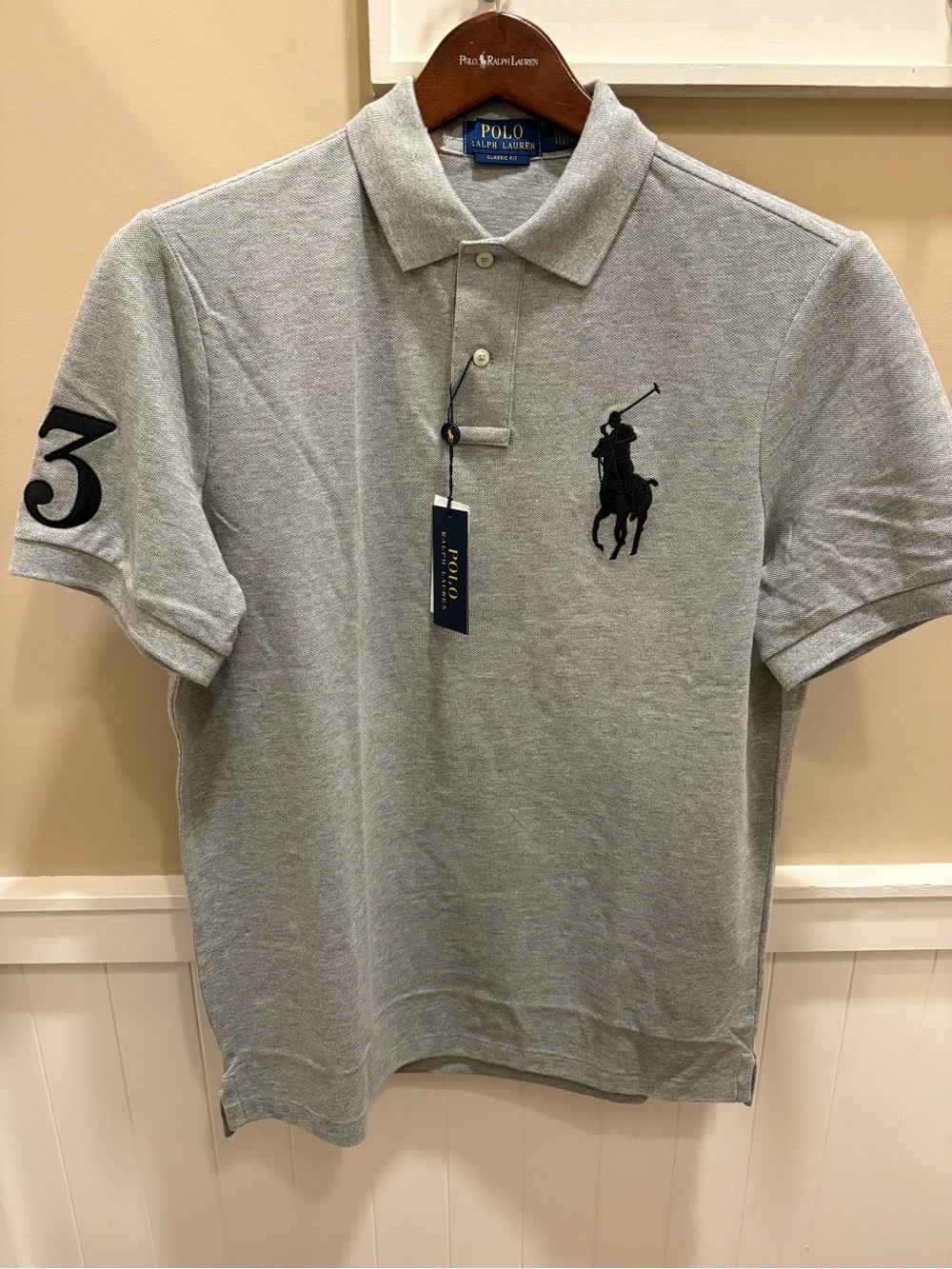Polo Ralph Lauren Heather Gray BIG PONY #3 Mesh Knit Classic Fit Collared Shirt